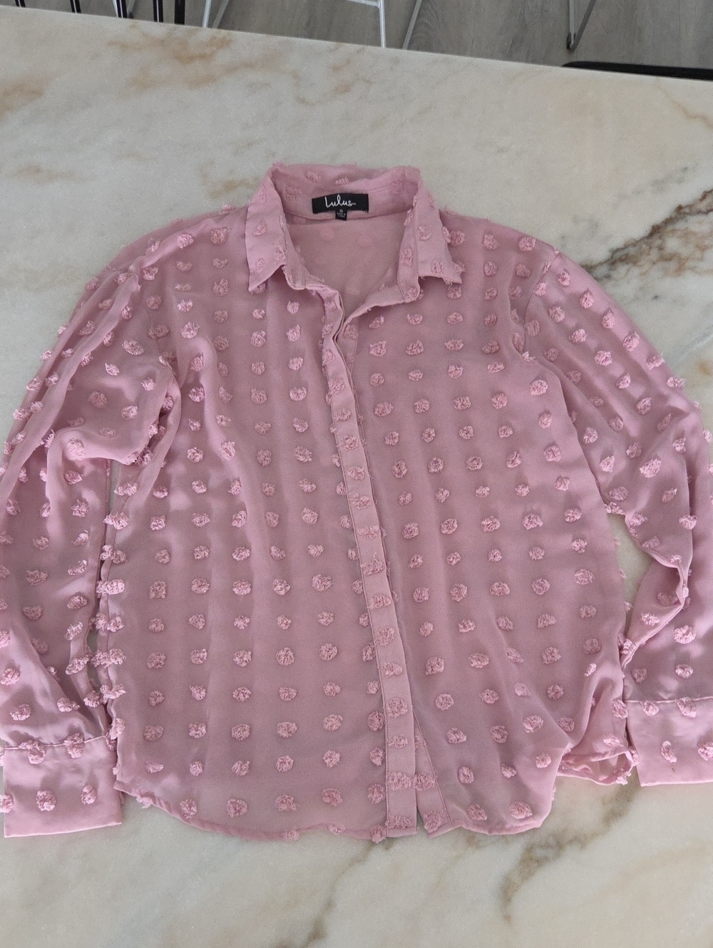Lulu's Soft Pink Dot-Texture Button Down Shirt